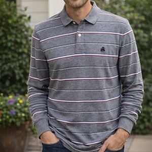 EUC Men's Brooks Brothers Slim Fit Performance Polo Shirt Gray Stripe Size LARGE